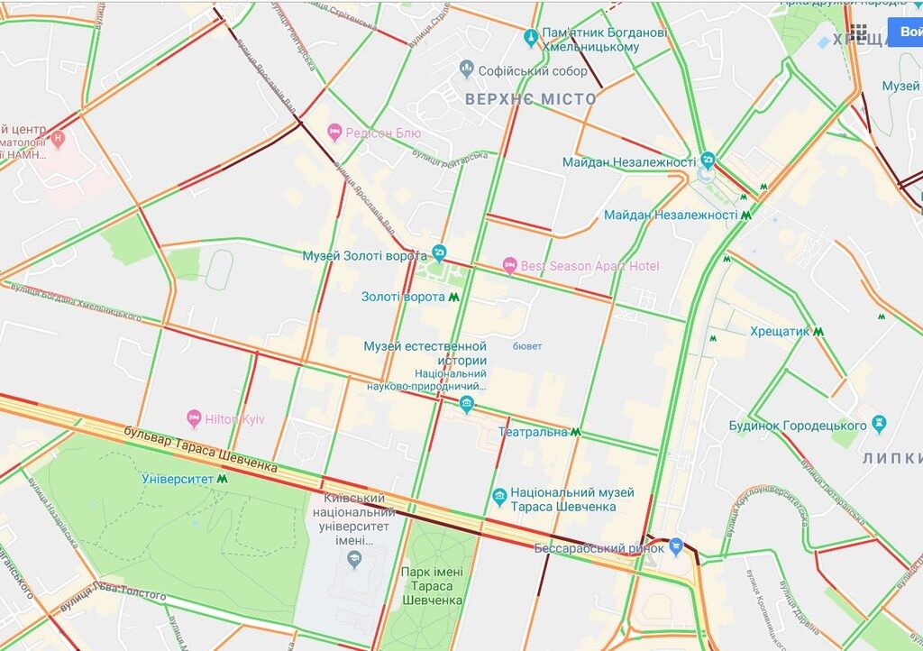 Київ скували величезні  затори: карта "червоних" вулиць і ДТП
