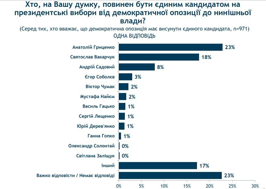 Гриценка назвали найкращим кандидатом у президенти від демопозиції