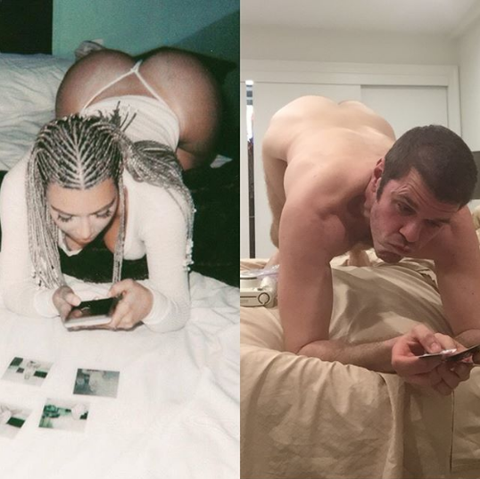 "Кто&nbsp;лучше?" Скандальный блогер скопировал интимное фото Ким Кардашьян