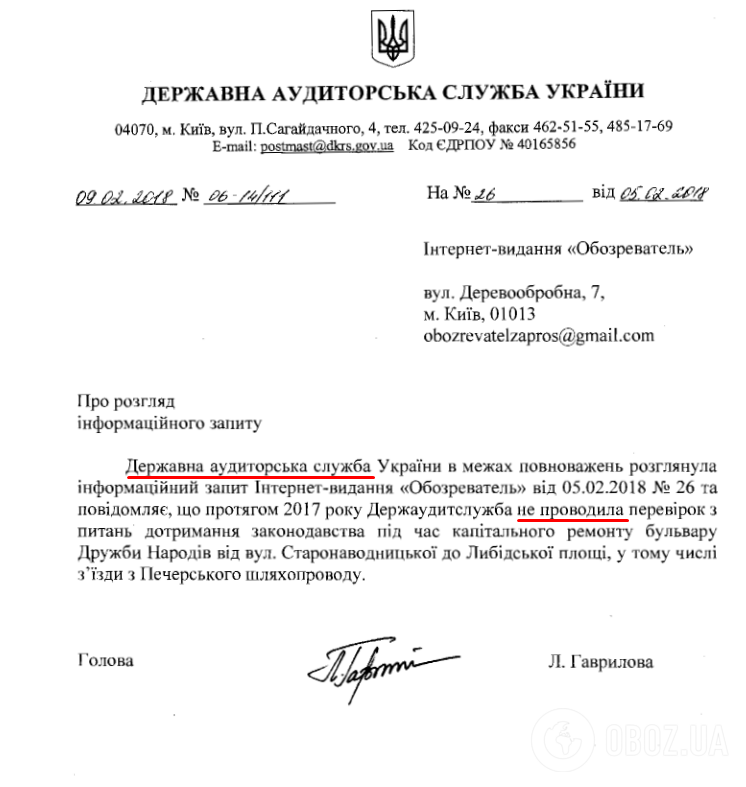 Також не перевіряла капремонт бульвару Дружби народів Служба фінаудиту