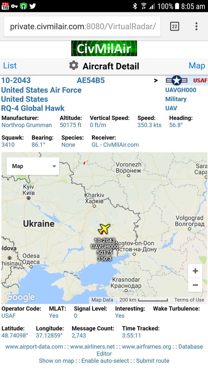 Беспилотник США провел разведку на Донбассе: карта