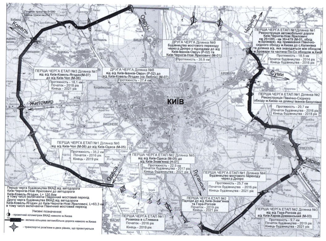 Большая кольцевая автодорога в Киеве: обнародована карта