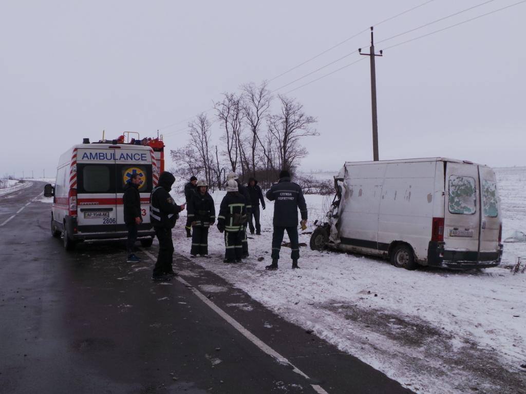 Авария в Запорожской области: грузовик врезался в стоящий микроавтобус (ФОТО)