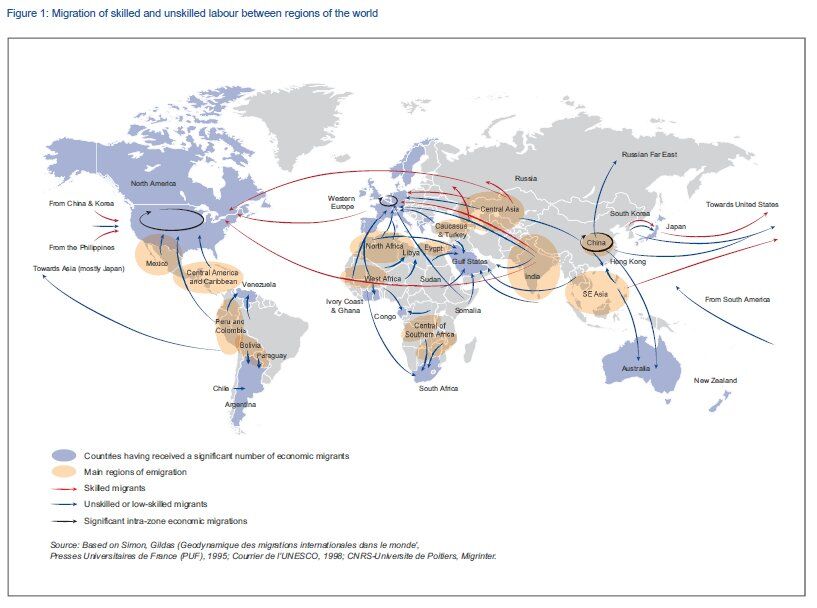 Карта притока и оттока талантов и рабочей силы в мире, 2013 год
