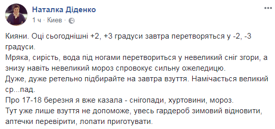 "Намічається великий с*акопад": синоптик попросила Київ запастися лопатами