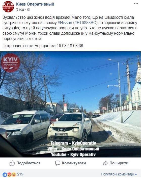 Под Киевом женщина-водитель выехала на встречку