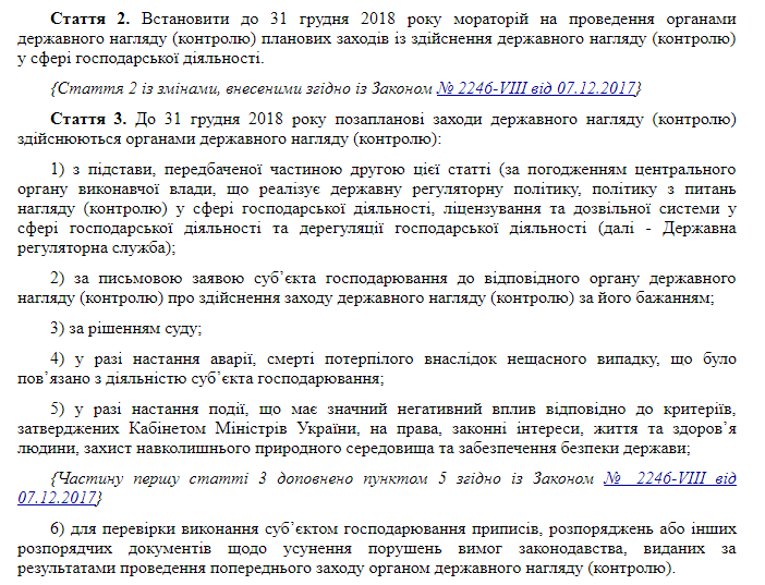 Закон "Про тимчасові особливості вживання заходів держконтролю у сфері господарської діяльності"