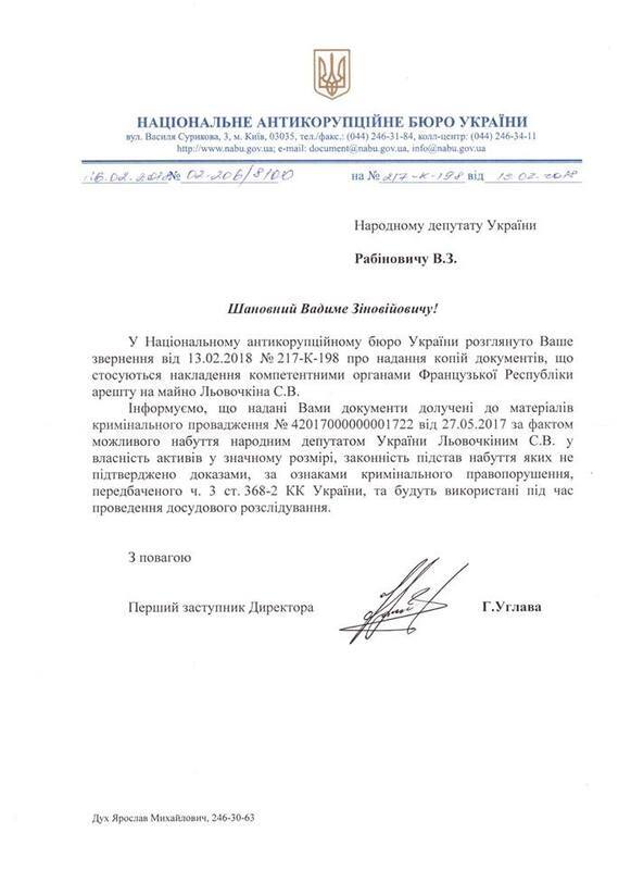 НАБУ долучила до справи Льовочкіна документи від Рабиновича