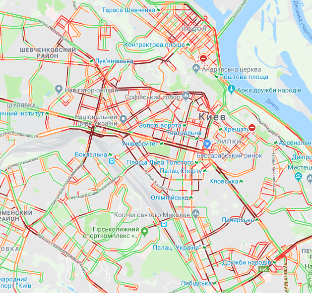 Киев застрял в огромных пробках: карта заторов 