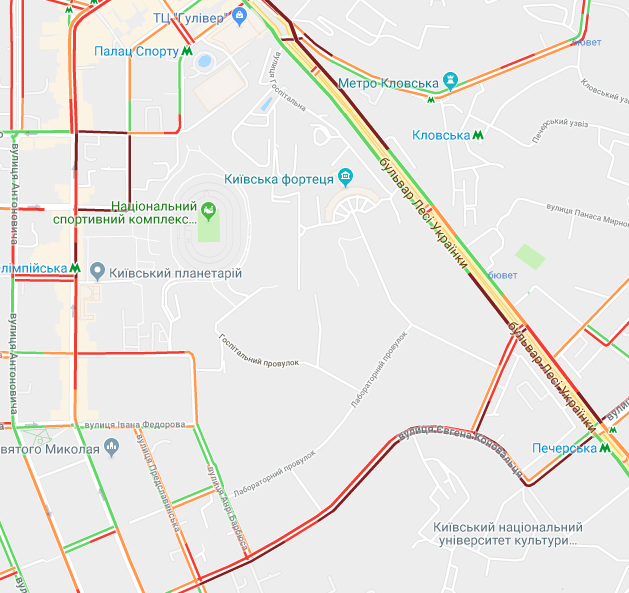 Киев застрял в огромных пробках: карта заторов 