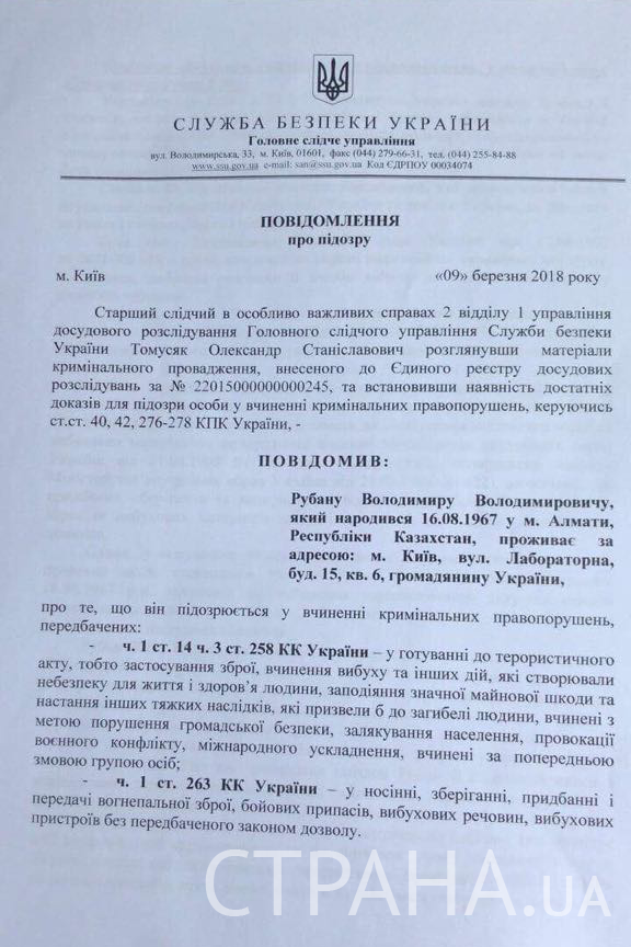 Рубана запідозрили в замахові на Порошенка: опубліковано важливий документ