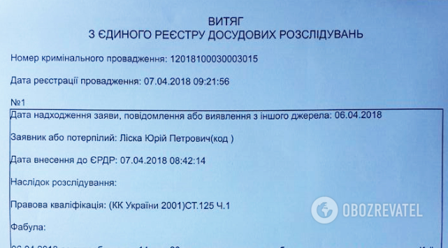 Виписка з Єдиного реєстру досудових розслідувань