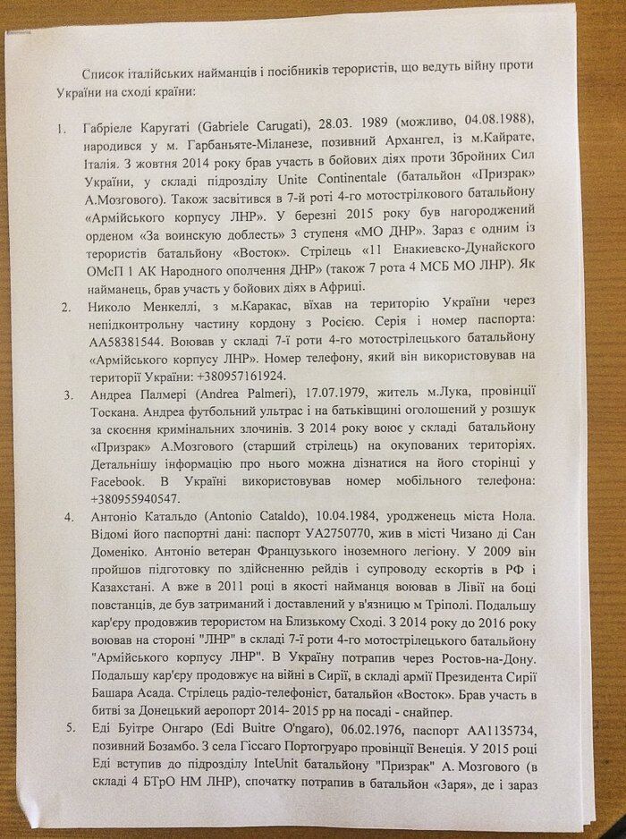 Розкрито вcіх італійців, які воюють за "Л/ДНР" на Донбасі