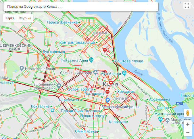 Киев застрял в огромных пробках: опубликована карта