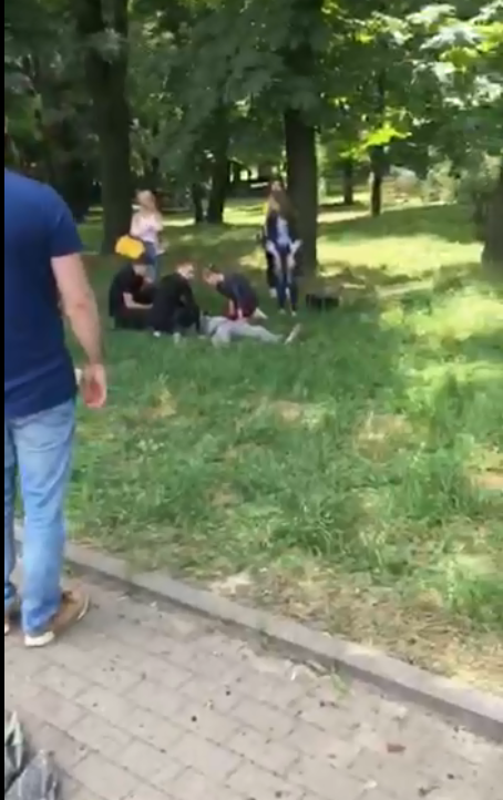 В Киеве автомобиль вылетел на тротуар у парка: есть пострадавшие