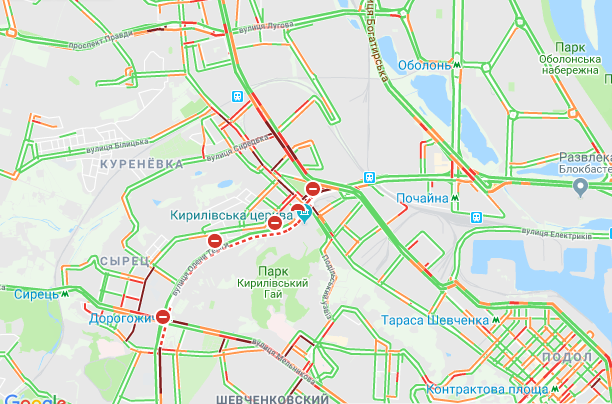 Киев застрял в огромных пробках из-за непогоды: опубликована карта 