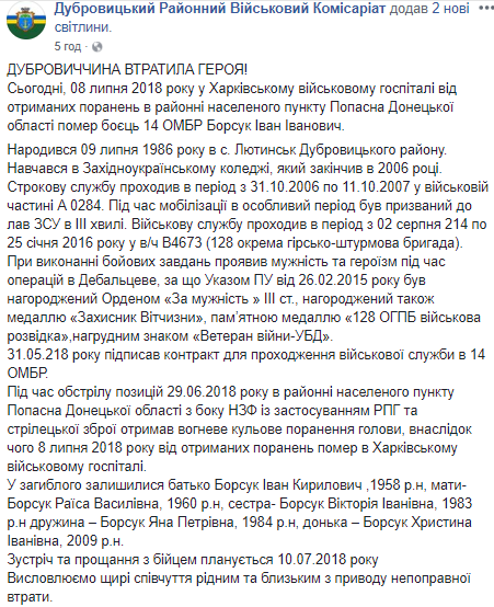 В госпитале скончался боец ВСУ: фото защитника Украины