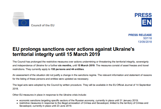 ЕС продлил санкции против России из-за Украины: кто попал под удар