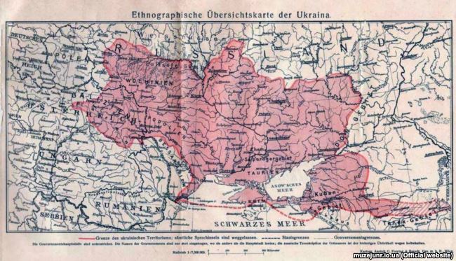 Етнографічна оглядова карта України, видана у Відні в 1916 році. Автор: Степан Рудницький