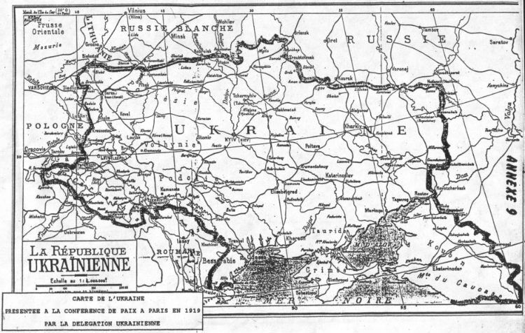Карта Украинской республики, представленная украинской делегацией на Парижской мирной конференции, 1919 год