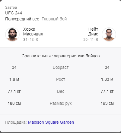 Диас - Масвидаль: где смотреть бой UFC 244 за титул "самого жесткого ублюдка"