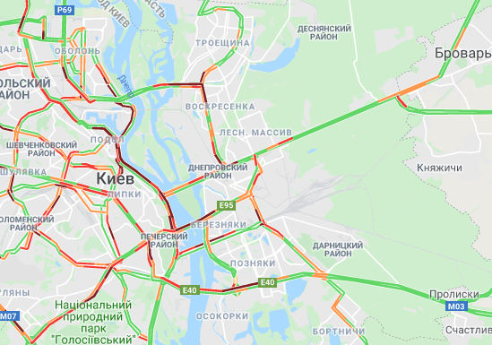 Карта заторів у Києві