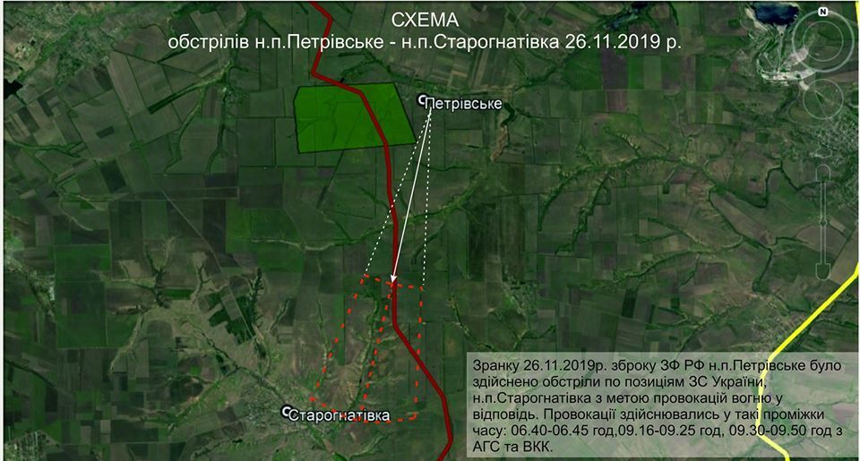 26 ноября вооруженные формирование РФ обстреляли украинские позиции вблизи Петровского