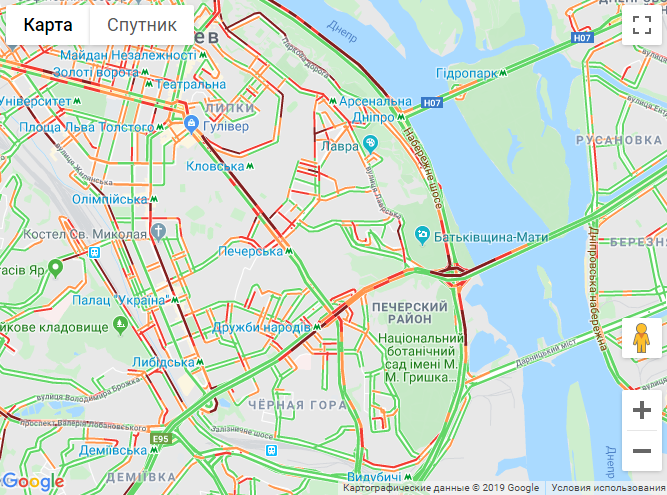 Пробки в Киеве. Карта местности