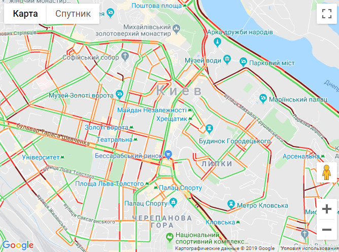 Пробки в Киеве. Карта местности