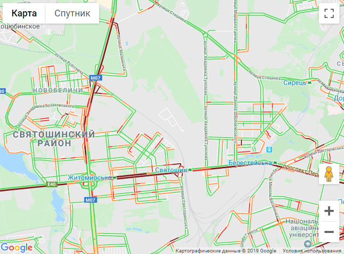 Пробки в Киеве. Карта местности