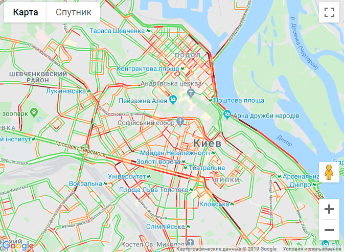 Карта заторів у Києві