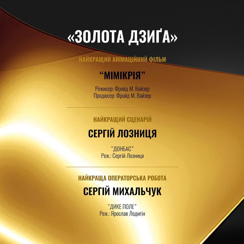 "Золота Дзиґа 2019": названы победители украинской национальной кинопремии