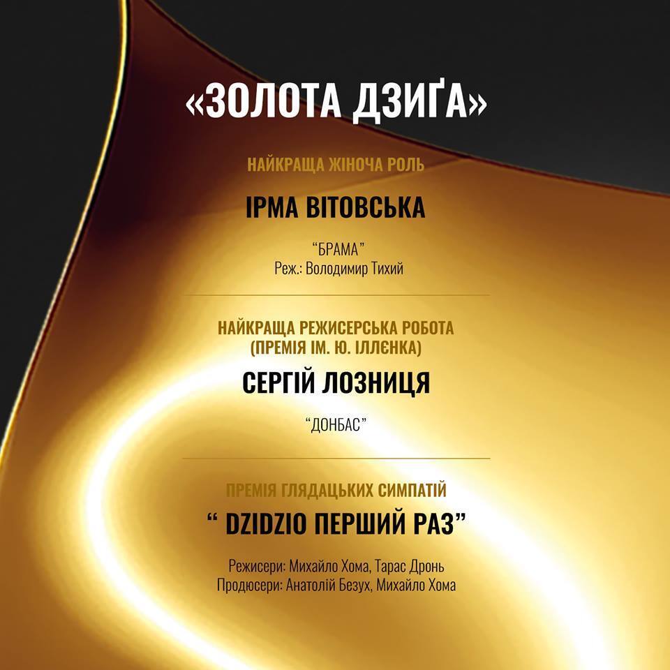 "Золота Дзиґа 2019": названо переможців української національної кінопремії