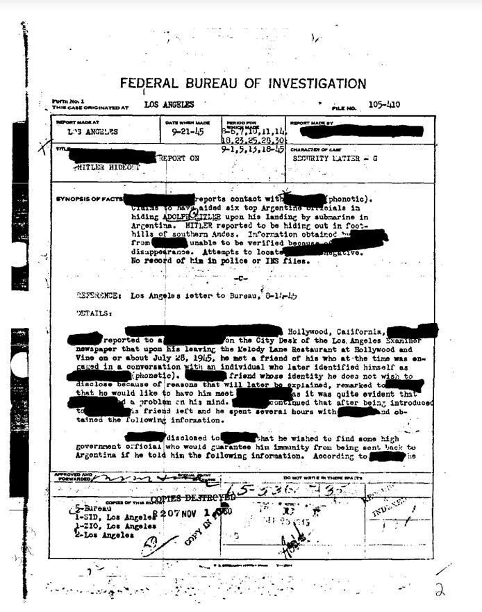 Гітлер втік до Аргентини: ФБР розсекретило сенсаційні документи