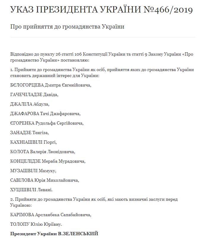 Зеленський надав громадянство України 14 іноземцям: список імен
