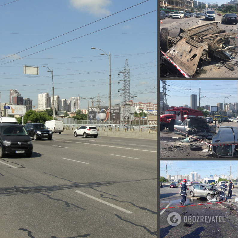 ДТП 15 июня на путепроводе в Киеве. В лобовом столкновении двух легковушек погибли четыре человека