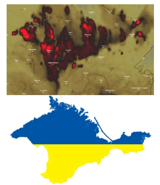 Карта Криму та площа пожеж в РФ