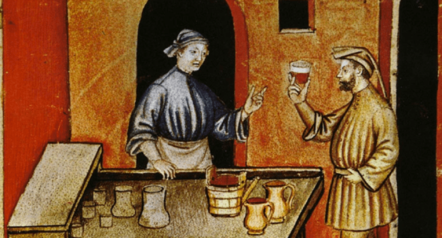 Торгівля напоями. Малюнок із середньовічного рукопису