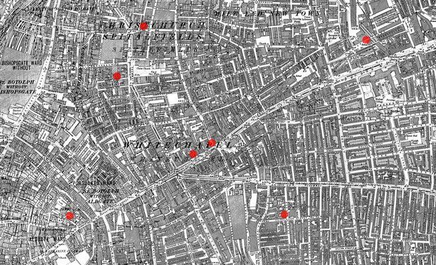 Места убийств Джека-потрошителя на карте Лондона