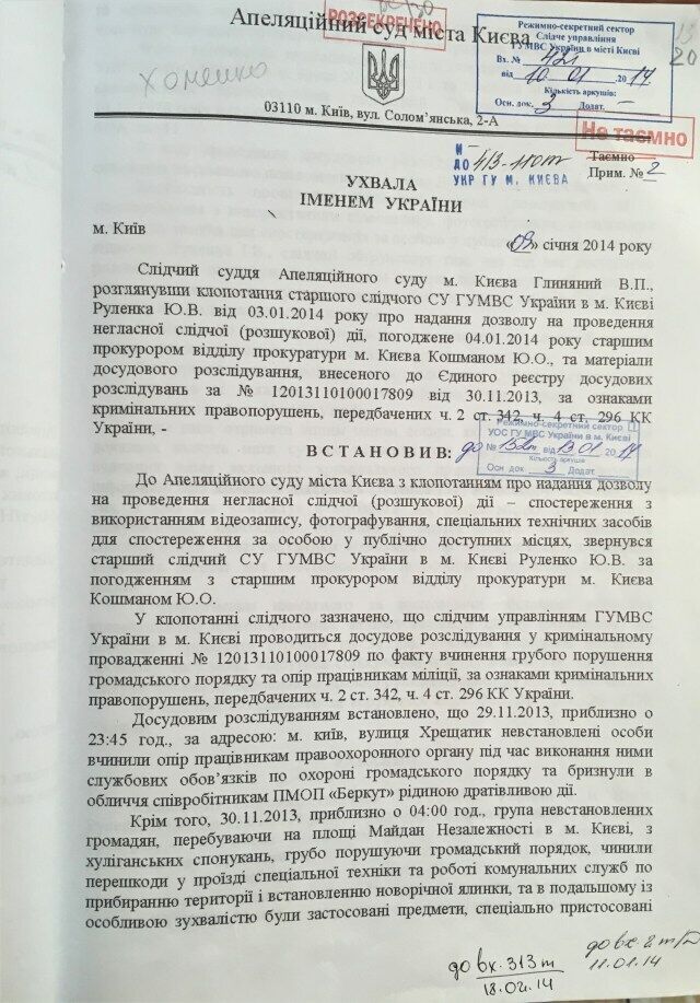 Ухвала слідчого судді Апеляційного суду Києва від 9 січня 2014 року
