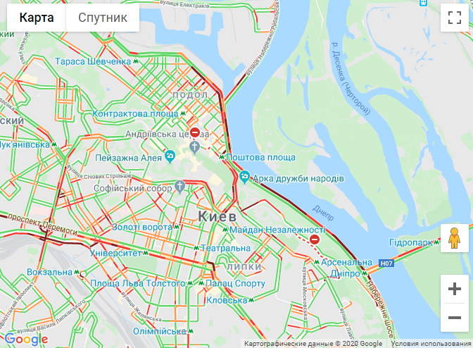 Карта заторів у Києві