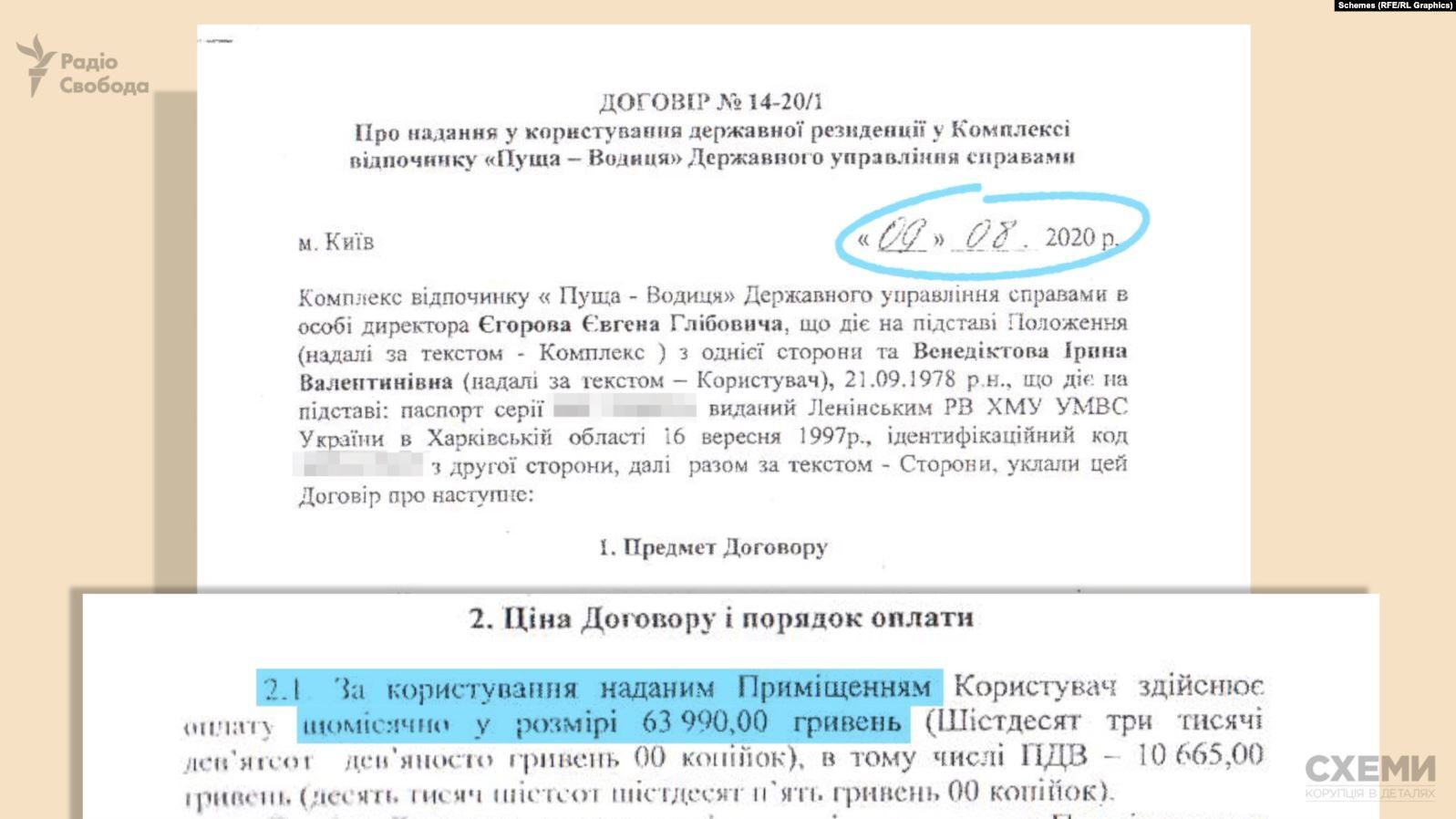 Договір про оренду Венедіктовою держрезиденції.