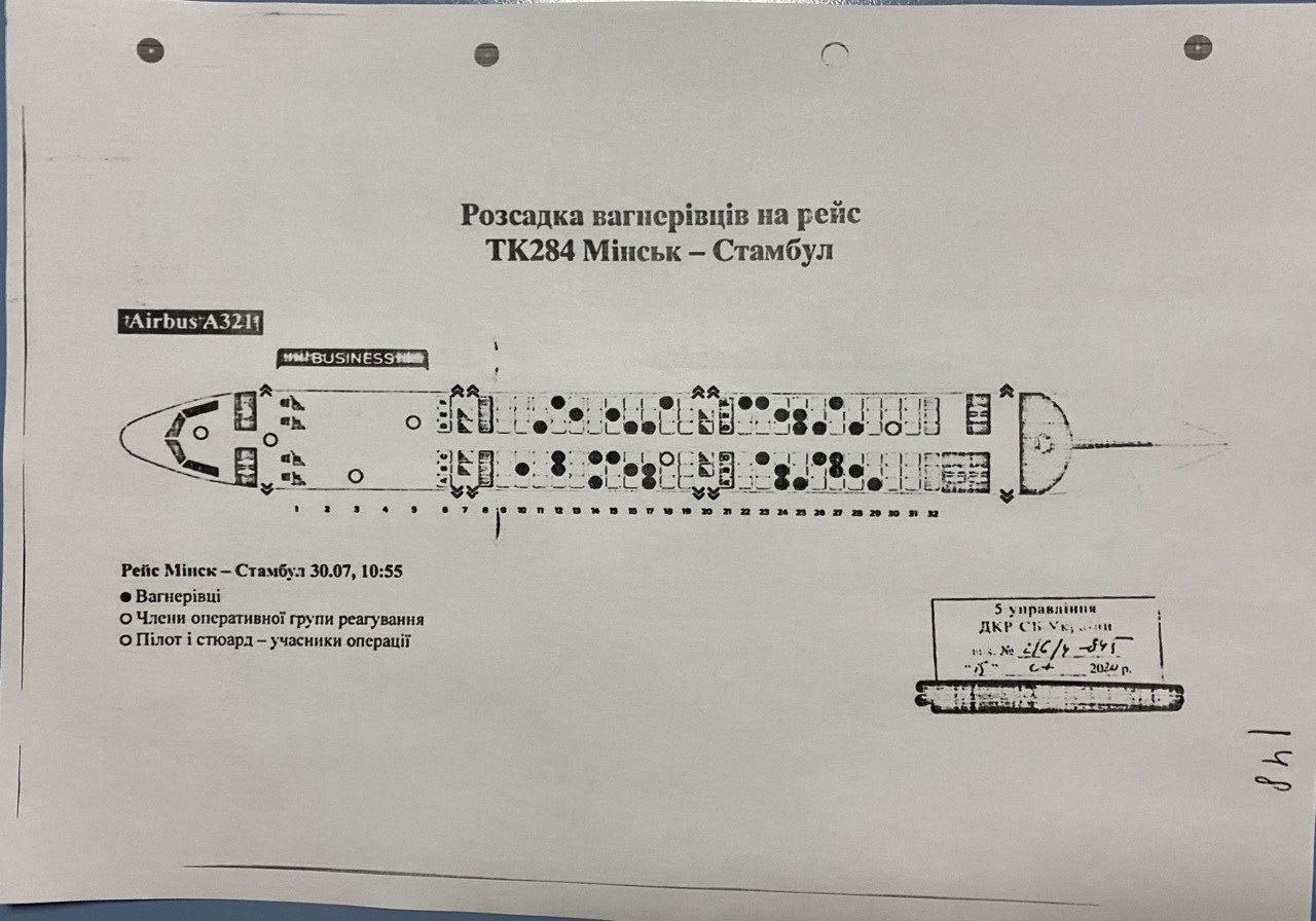 Схема рассадки наемников в самолете Минск – Стамбул.
