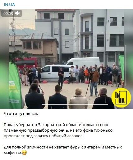 Во время агитации главы Закарпатской ОГА за "Слугу народа" вывозили лес-кругляк
