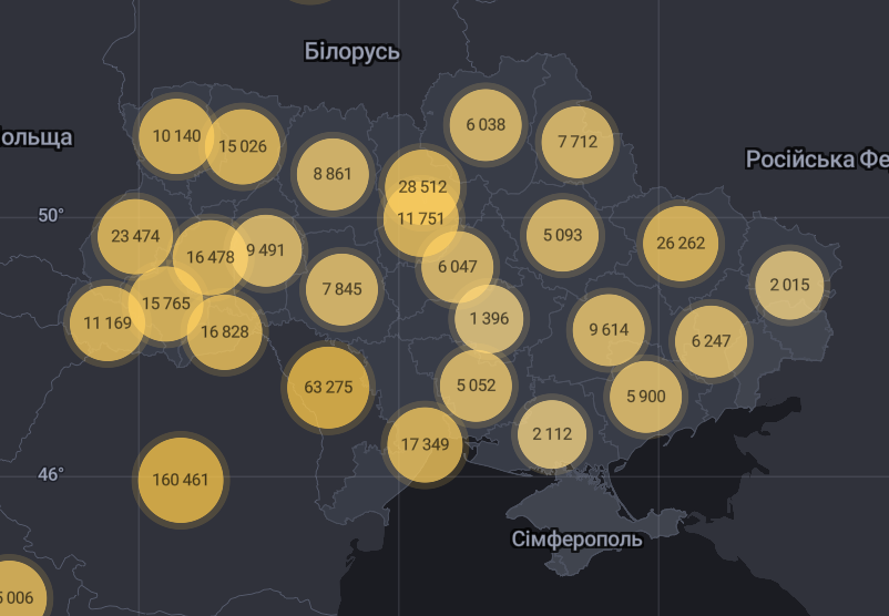 Карта поширення вірусу в Україні.