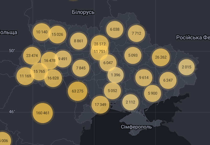 Карта распространения вируса в Украине.