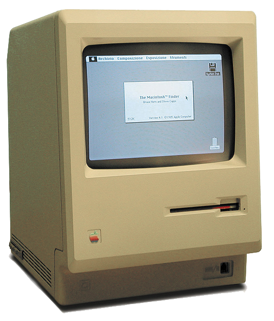 Таким был первый Apple Macintosh, выпущенный в 1984 году, – моноблок со съёмной клавиатурой