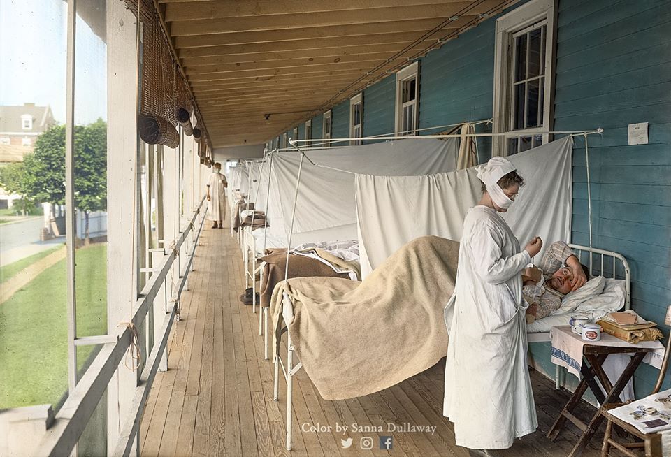 Отделение зараженных в больнице Уолтера Рида в Вашингтоне, округ Колумбия (США), 1918 год