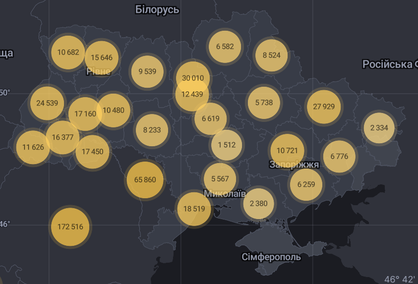 Карта распространения коронавируса в Украине.