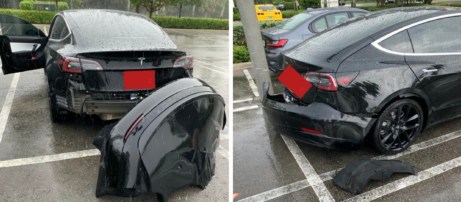 Tesla Model 3 c оторванным бампером
